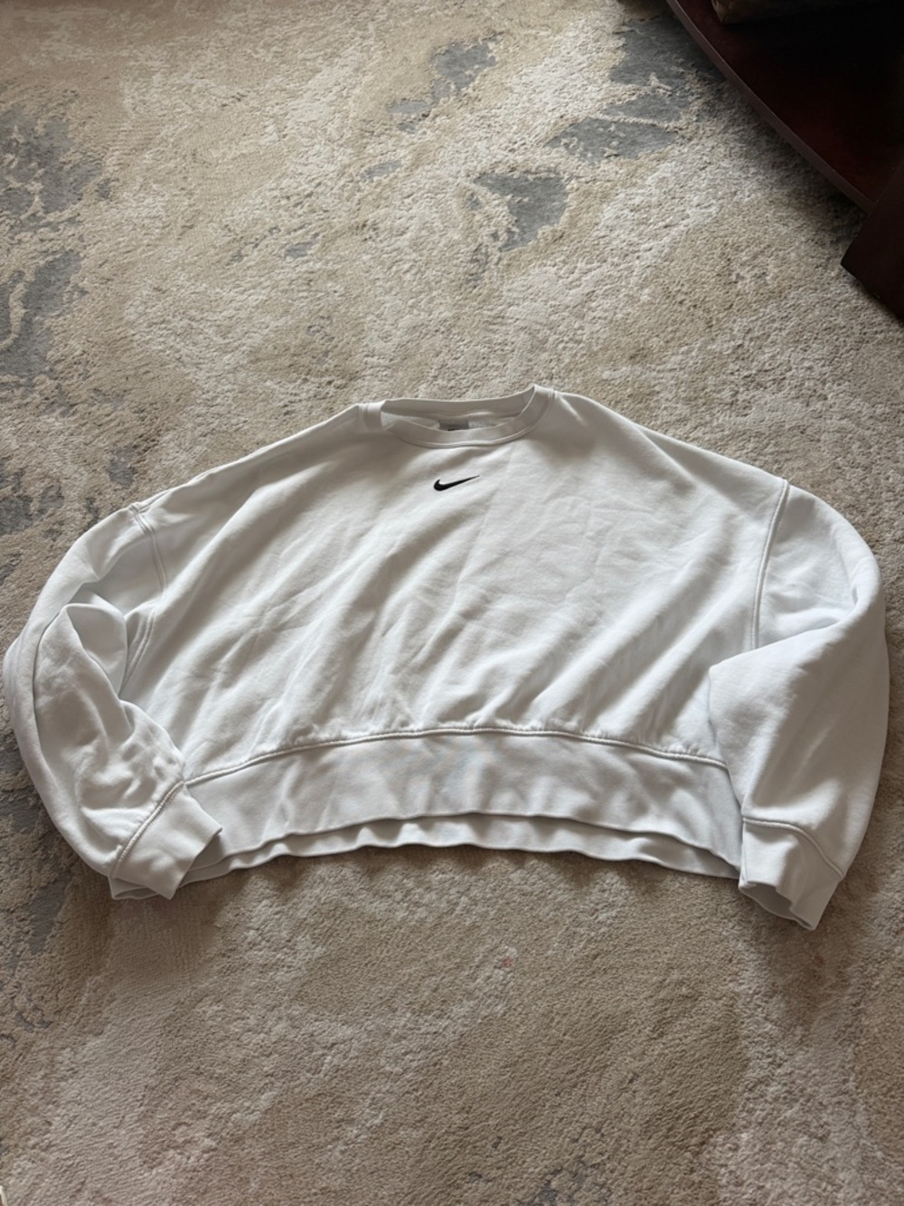 Nike White Cropped Crew Sweatshirt with Black Swoosh Logo